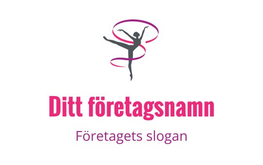 Dynamisk logotypdesign med en dansare och flödande band i rosa och grått