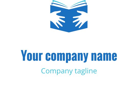 Öppen bok logo design med händer i blå och svarta färger