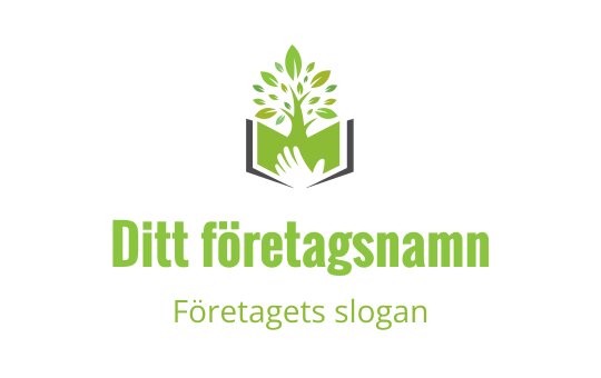 Modern logotypdesign med ett grönt träd och händer i en sköldform
