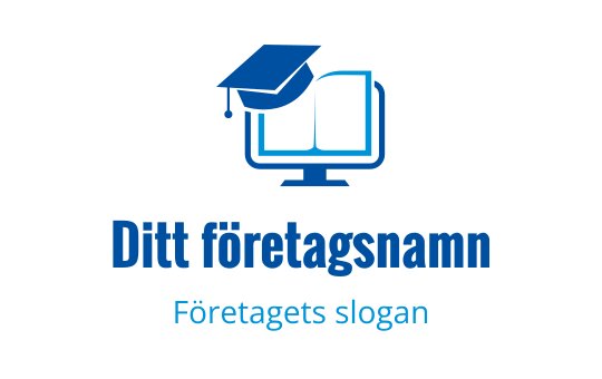 Modern blå logotypdesign med en studentmössa och öppen bok på en datorskärm