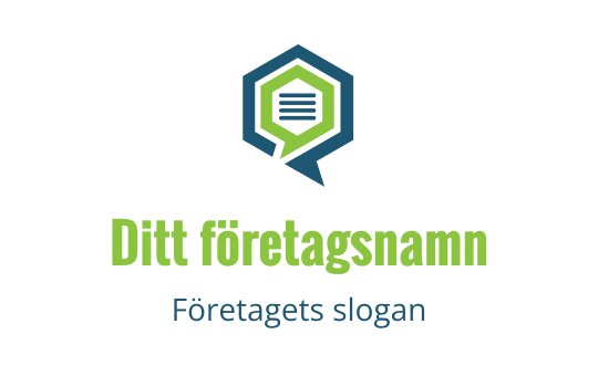 Modern hexagonal logotypdesign med en pratbubbla och gröna accenter