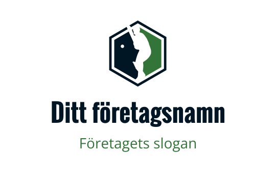 Sexkantig logotypdesign med en silhuett och gröna accenter