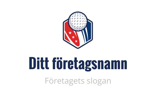 Sexkantig logotypdesign med en golfboll och röda accenter