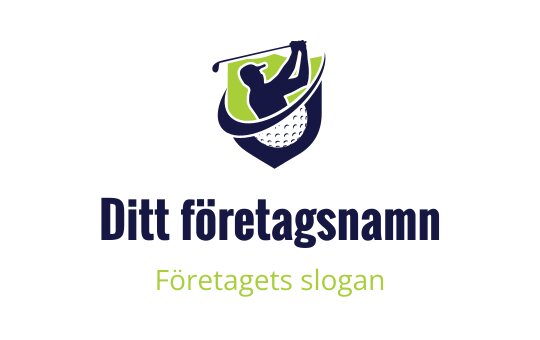 Dynamisk golf logo design med en golfare i aktion inom en sköldform