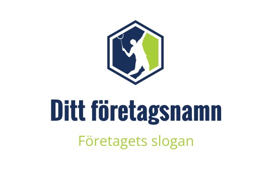 Dynamisk hexagonal logotypdesign med en figur i rörelse och gröna accenter