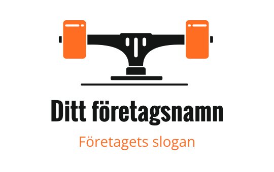 Fet logotypdesign med en skateboardtruck i svart och orange