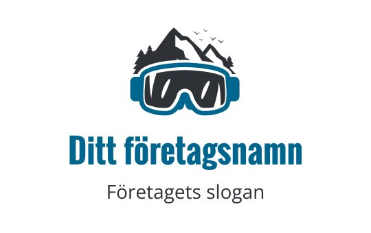 Modern logotypdesign med berg och skidglasögon i blå nyanser