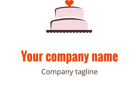 Lekfullt logotypdesign med en rosa tårta och bruna samt orange detaljer