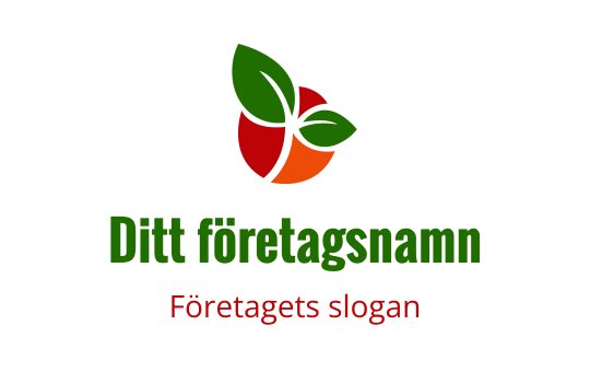 Modern logotypdesign med en röd och orange frukt samt gröna blad