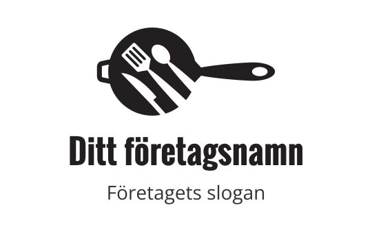 Minimalistisk logotypdesign med en stekpanna och redskap inuti