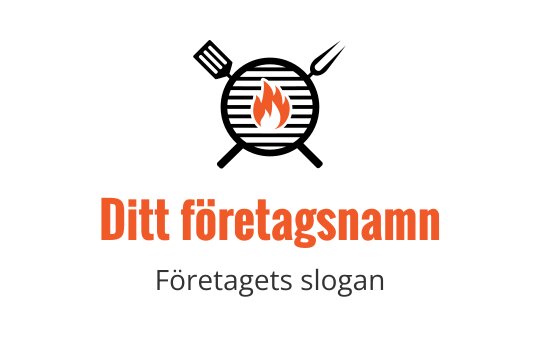 Fet logotypdesign med en låga ovanför stiliserad text i orange och grått