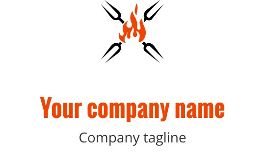 Fet logotypdesign med en låga ovanför stiliserad text i orange och grått