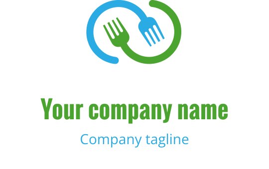 Modern logotypdesign med sammanflätade gafflar i blått och grönt