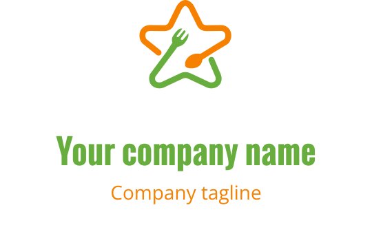 Modern logotypdesign med en stiliserad köksredskap i orange och lime