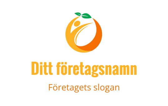 Modern orange logotypdesign med en stiliserad figur och gröna blad