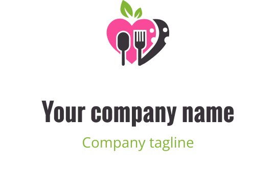 Modern logotypdesign med ett stiliserat blad i grått, rosa och lime