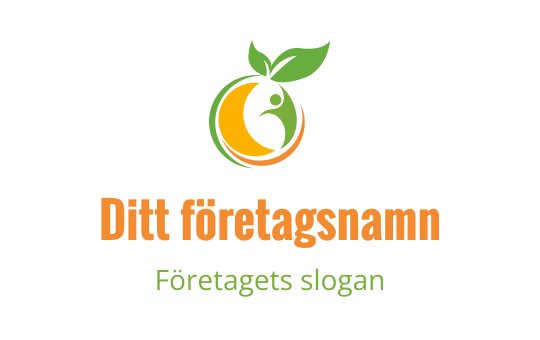 Modern logotypdesign med en cirkulär form, gröna blad och orangea accenter