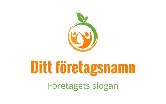 Lekfullt orange logo med två figurer och ett blad