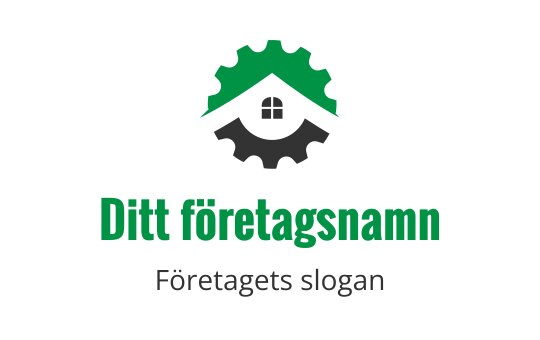 Modern logotypdesign med ett hus inom en kugghjulsform
