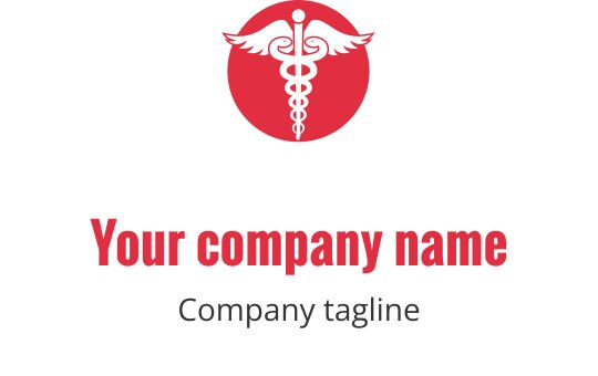 Röd och svart logotypdesign med en vinge caduceus