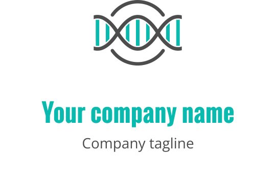 Modern logo design med DNA-sträng i teal och gråa element