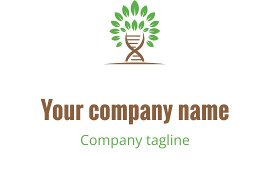 Modern logotypdesign med ett träd med gröna blad och en DNA-sträng