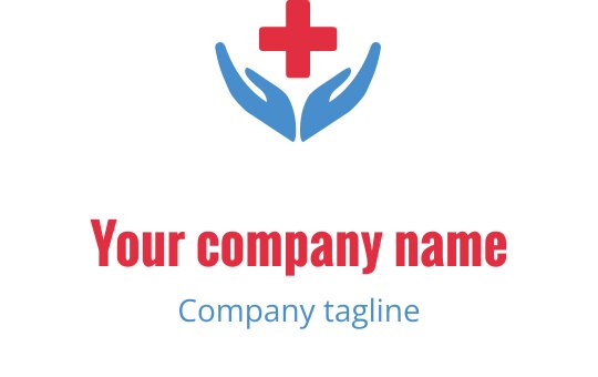 Omsorgsfulla händer logo design med ett rött kors ovanför