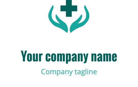 Omsorgsfulla händer logo design med ett kors i teal och vitt