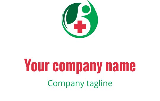 Modern logotypdesign med ett grönt blad och en röd korssymbol