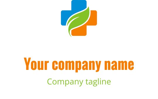 Modern logotypdesign med ett grönt blad och färgglada korselement