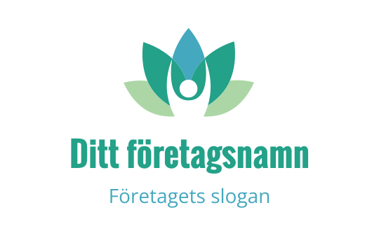 Modern logotypdesign med en stiliserad figur omgiven av gröna blad