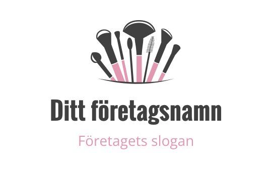 Stilren logotypdesign med sminkborstar i rosa och grå nyanser