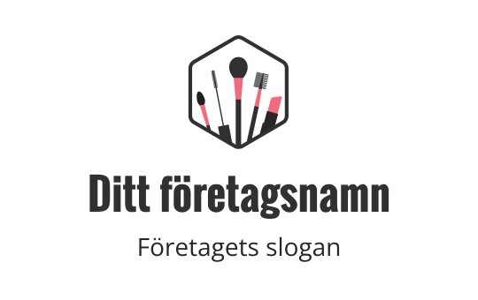 Stilren hexagonal logotypdesign med sminkborstar i rosa och svart
