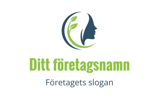 Elegant logo med en profilsilhuett och gröna blad