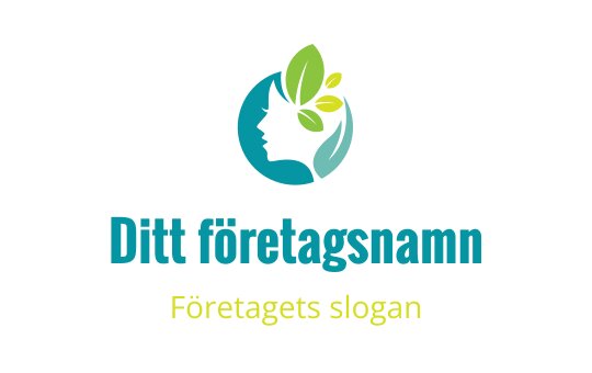 Modern logotypdesign med en profilsilhuett och gröna blad