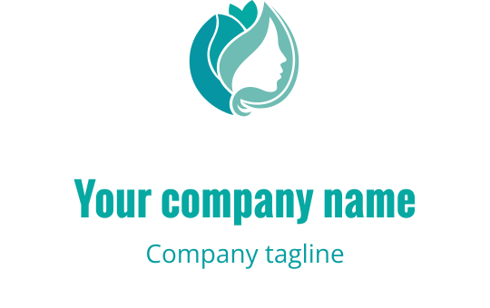 Elegant logotypdesign med en profilsilhuett med flödande hår och löv