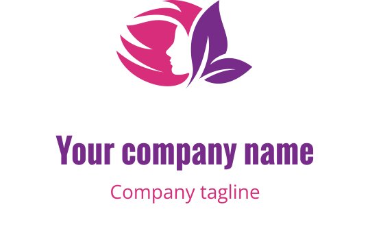 Elegant logotypdesign med en profilsilhuett och blommiga inslag i rosa och lila
