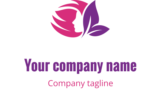 Elegant logotypdesign med en profilsilhuett och blommiga inslag i rosa och lila