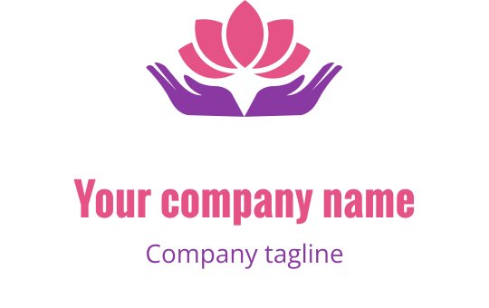 Elegant logotypdesign med en rosa lotus ovanför två lila händer