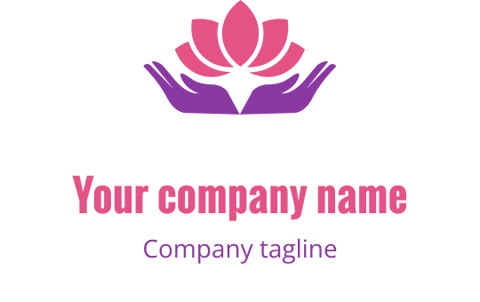 Elegant logotypdesign med en rosa lotus ovanför två lila händer