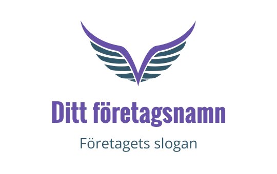 Stilren logotypdesign med lila vingar ovanför fet text