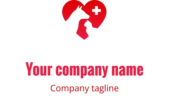 Hjärta-formad logotypdesign med hund- och katt-siluett i röd