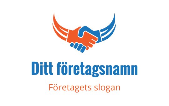 Färgglad logotypdesign med en handskakning i blå och orange