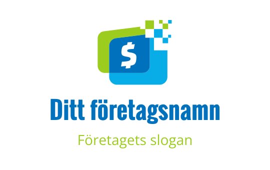 Modern blå och grön logotypdesign med dollartecken och pixelelement