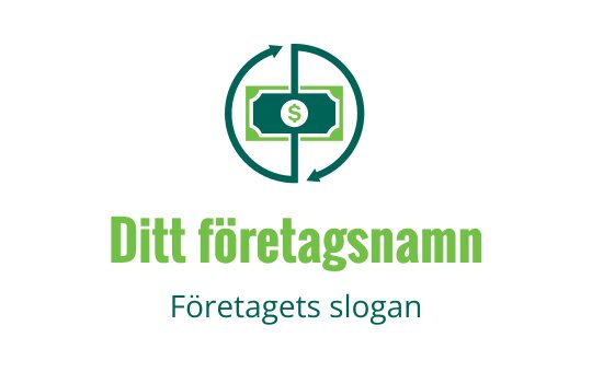 Modern logotypdesign med en sedel och cirkulära pilar i grönt