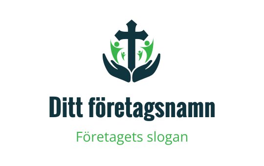 Modern logotypdesign med ett kors och händer med gröna accenter