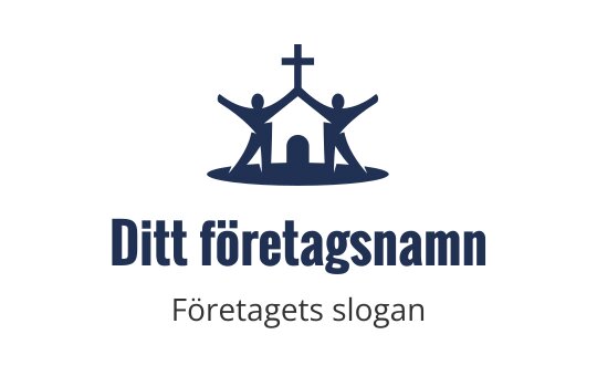 Gemenskapsfokuserad logotypdesign med en kyrka och två figurer med uppsträckta armar