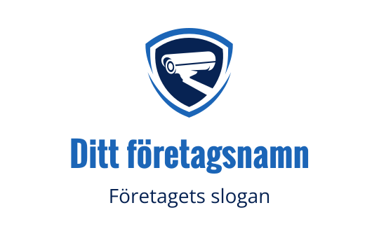 Sköldlogo med en säkerhetskamera i blå nyanser