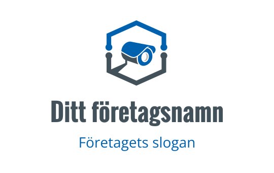 Modern logotypdesign med en blå kamera inom en hexagonal kontur