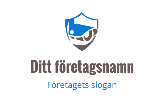 Sköldlogo med en stiliserad öga i blått och brunt